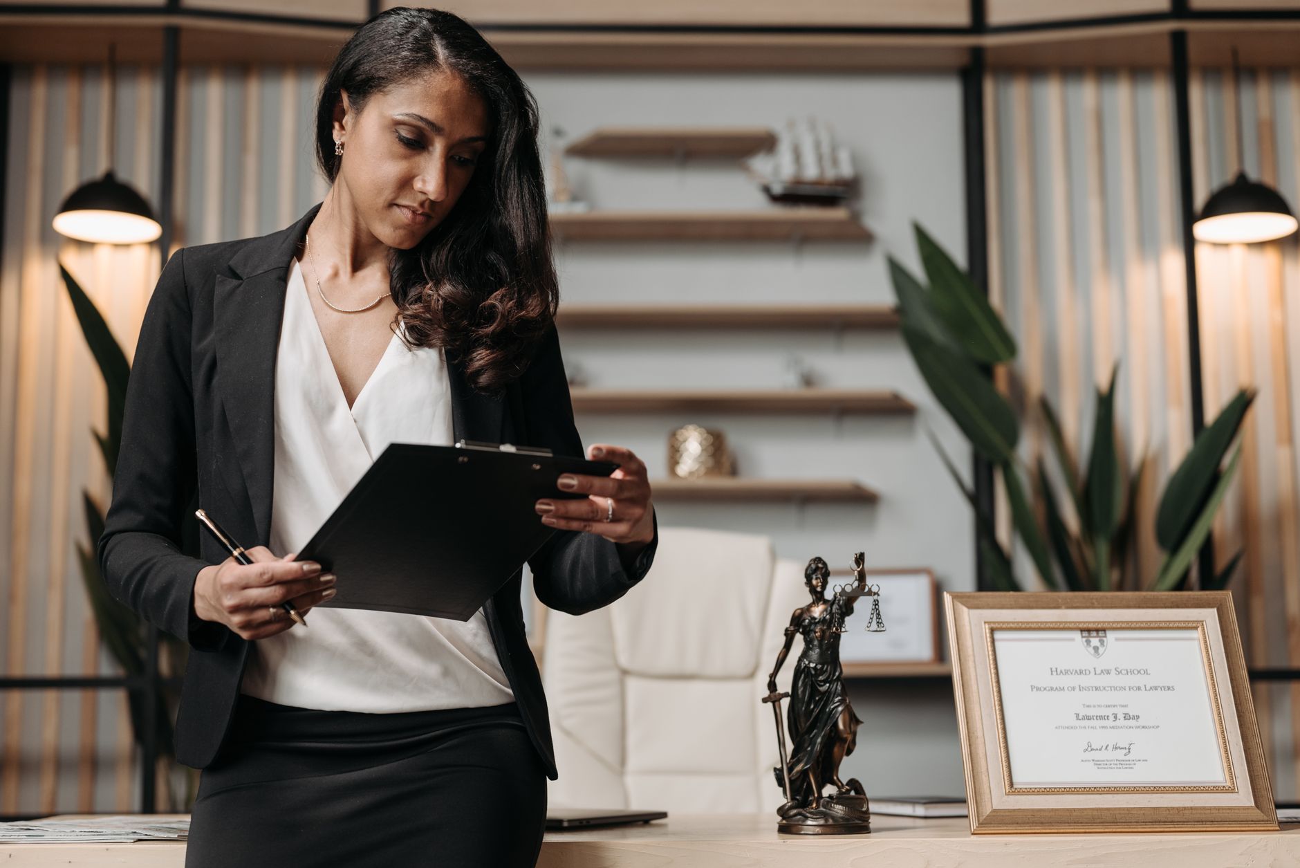 Professionnelle du droit consultant des documents dans un cabinet juridique